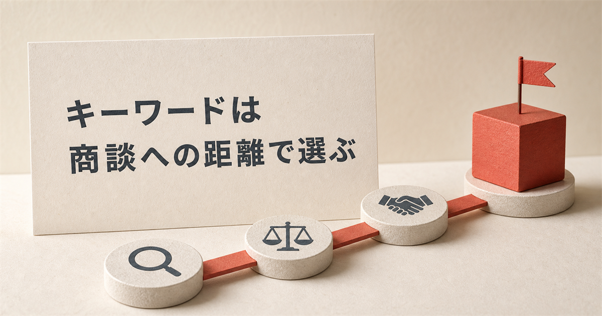 検索順位が上がっても問い合わせが増えない——キーワードを「商談への距離」で選ぶのアイキャッチ
